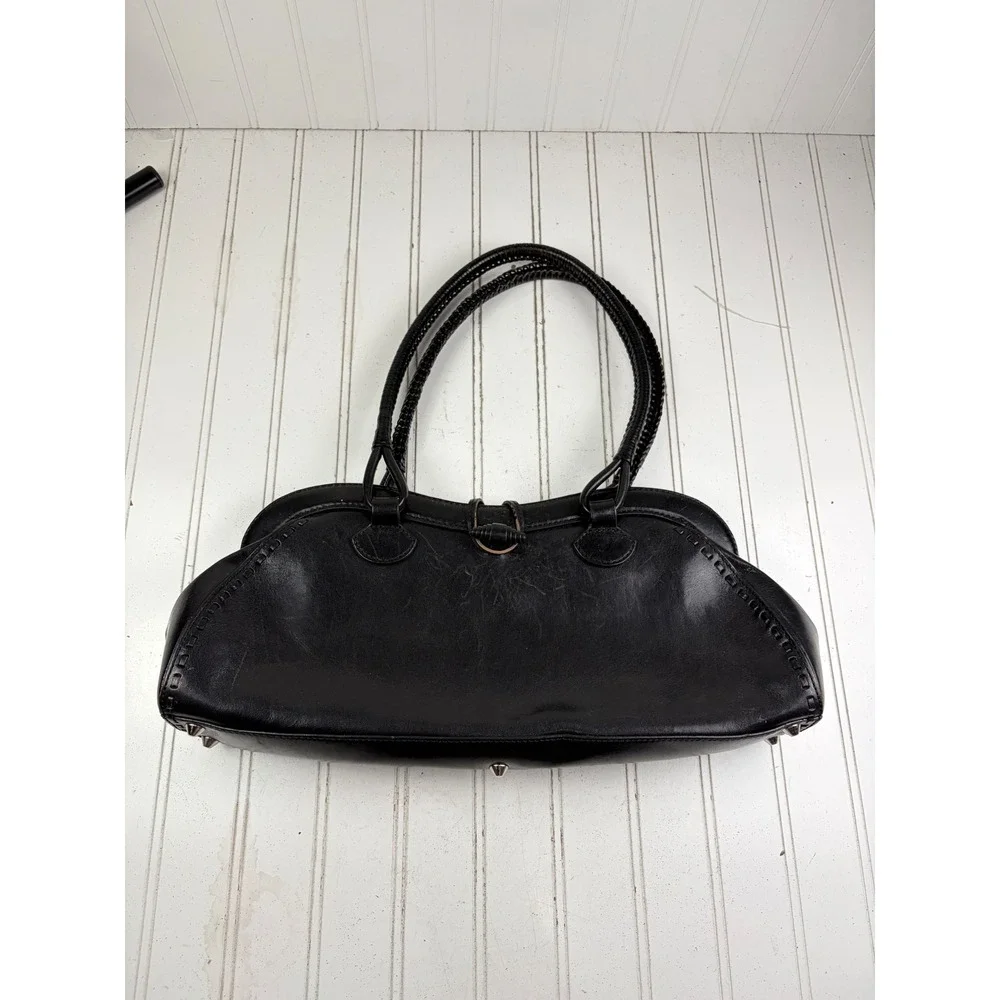 Maxx New York Vintage Boho Y2K Black Leather Braided Handle Shoulder Bag